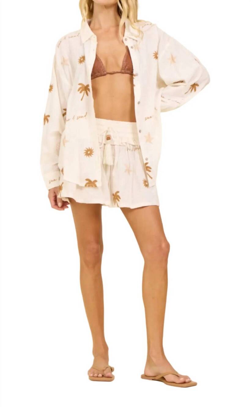 NEW VINTAGE HAVANA sun and sand embroidered button down in white